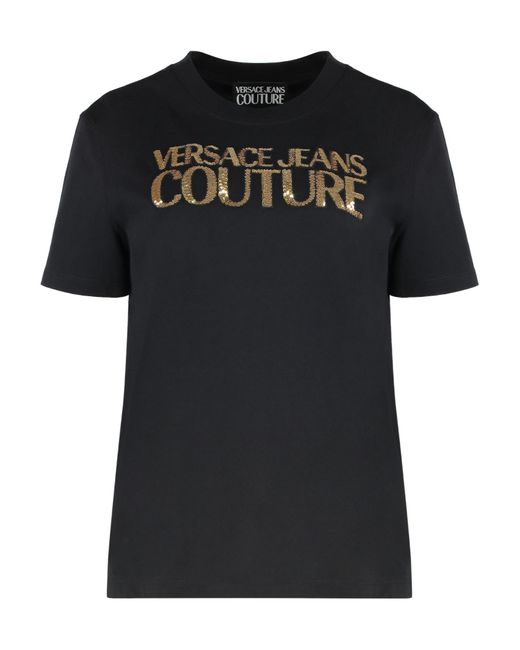 Versace Jeans Black Couture Logo-Embellished Crewneck T-Shirt