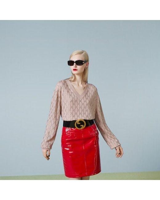 Gucci Natural Gg Embellished Fine Knit Jumper