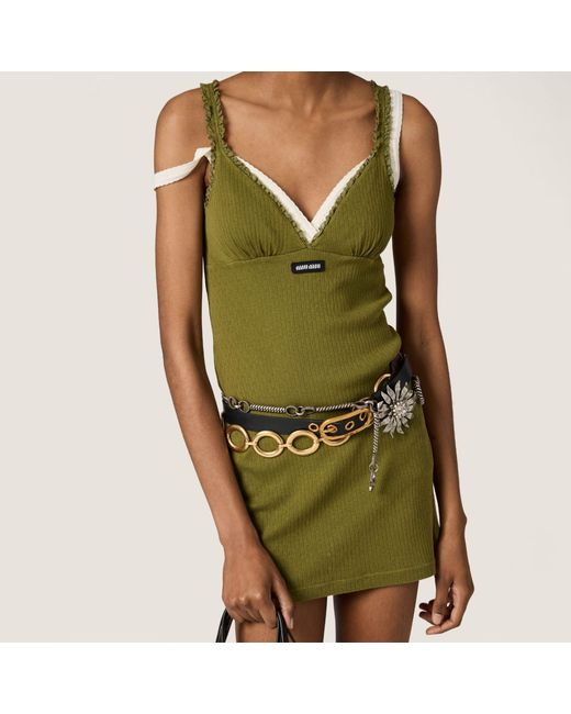 Miu Miu Green Garment-Dyed Cotton Mini Dress