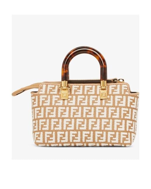 Fendi Metallic Small Raffia Boston Bag With A Tapestry Fabric Ff Motif