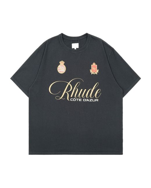 Rhude Black Côte D'Azur Logo T-Shirt for men