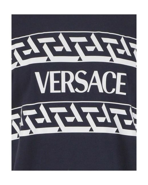 Versace Blue Greca Logo-Print T-Shirt for men