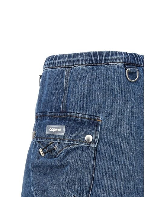 Coperni Blue Drawstring-Waist Denim Mini Skirt