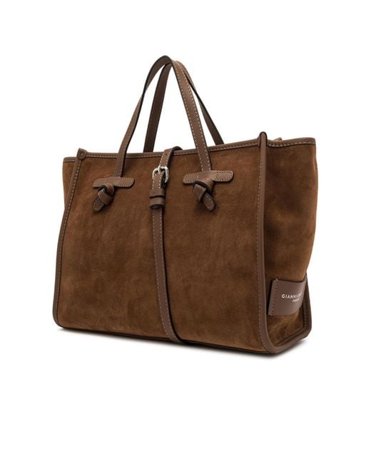 Gianni Chiarini Brown Knotted Buckle Suede Tote Bag