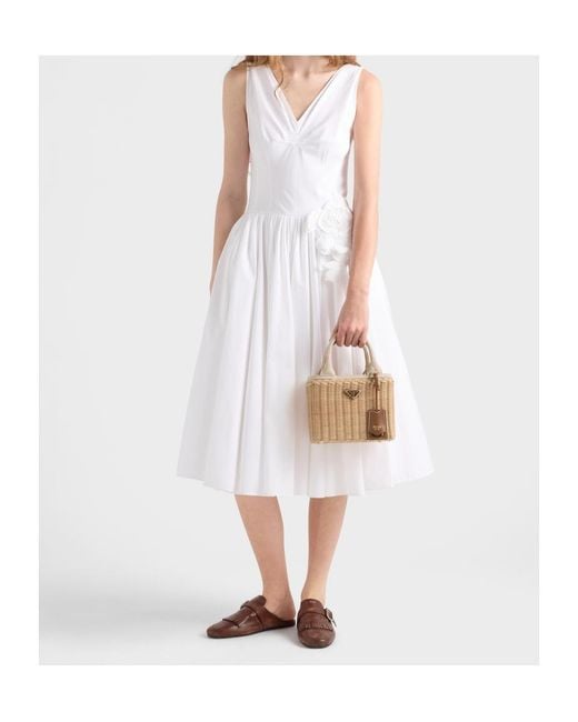 Prada Natural Small Wicker And Canvas Tote Bag