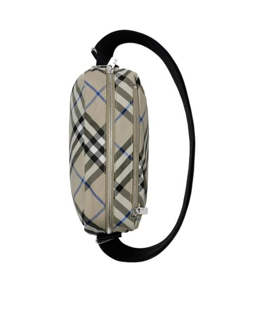 Burberry Gray Checked Logo Detailed Crossbody Bag for men