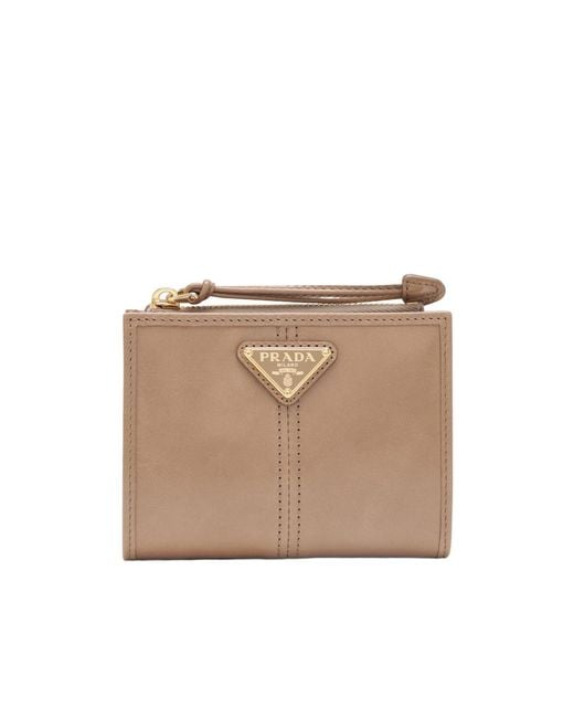 Prada Natural Triangle-Logo Bi-Fold Wallet