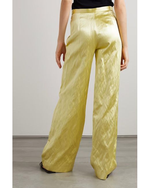 The Row Yellow Rogina Metallic Pleated Wide-Leg Casual Pants