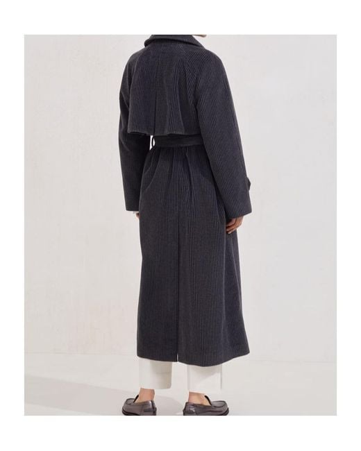 Brunello Cucinelli Blue Corduroy Belted Double Breasted Coat