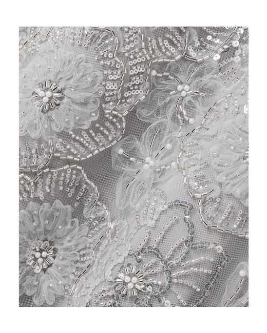Huishan Zhang White Esma Grosgrain-Trimmed Embellished Tulle Gown