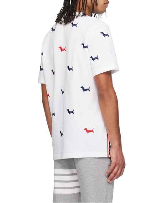Thom Browne White Dog-Embroidered Crewneck T-Shirt for men