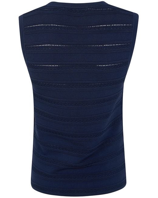 Blugirl Blumarine Blue Pointelle-Knit Ribbed Top