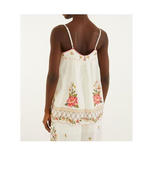 Farm Rio Natural Embroidered Scalloped Hem Top