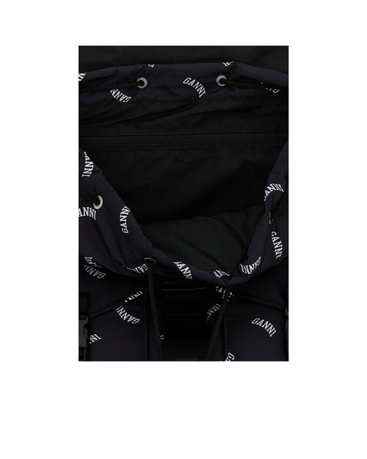 Ganni Black Logo-Print Buckle Backpack