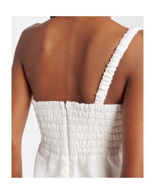 Farm Rio White Floral-Appliqué Linen Minidress