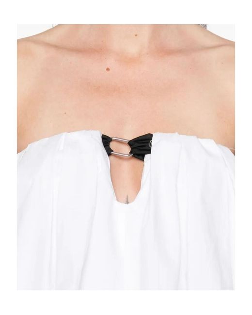 Pinko White Off-Shoulder Pleated Mini Dress