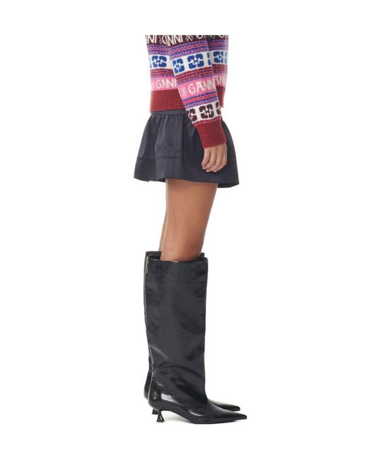 Ganni Black Double Satin Flounce Mini Skirt