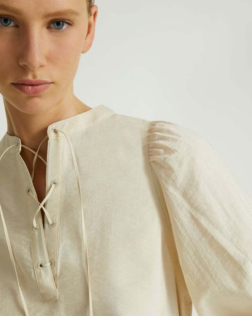 Yves Salomon Natural Tie Detailed Seersucker Blouse