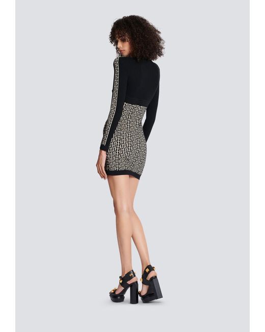 Balmain Black Monogrammed Bodycon Knitted Dress