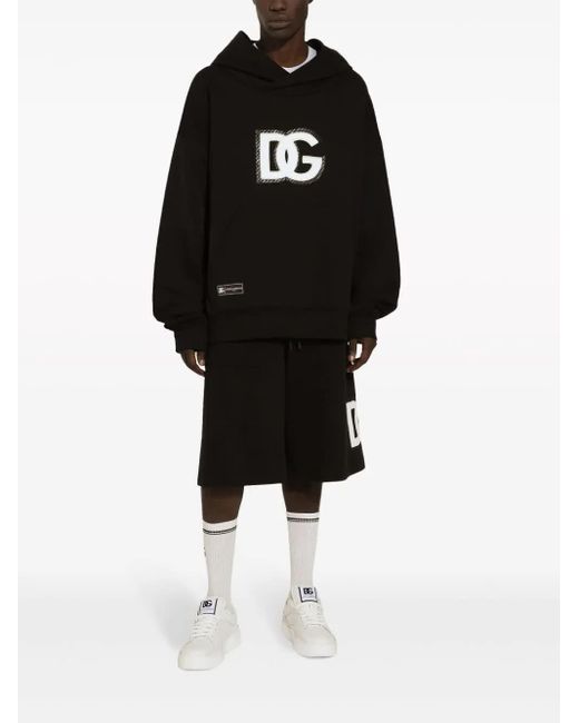 Dolce & Gabbana Black Logo Patch Drawstring Shorts for men