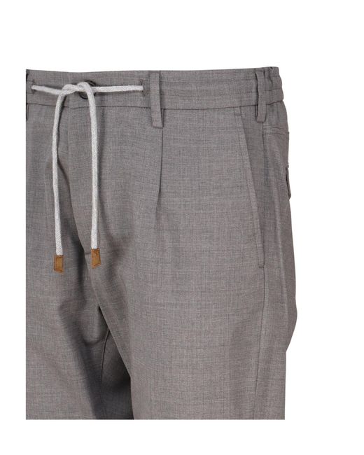 Eleventy Gray Drawstring Pleated Pants for men