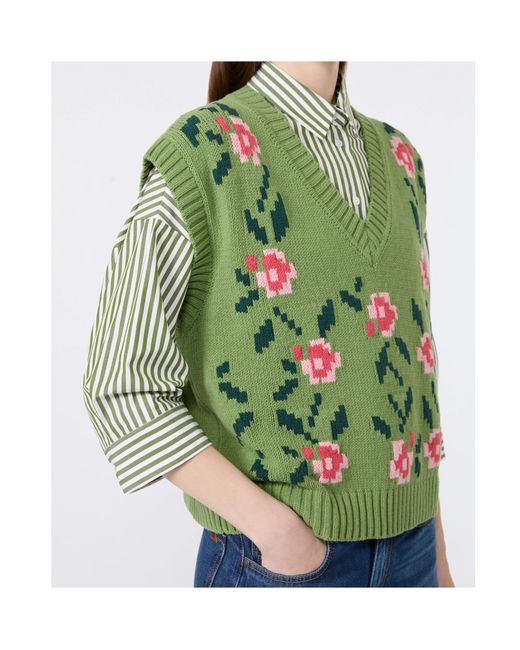 Weekend by Maxmara Green Knitted Floral Sweater Vest