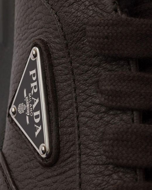 Prada Brown Prax Leather Sneakers for men