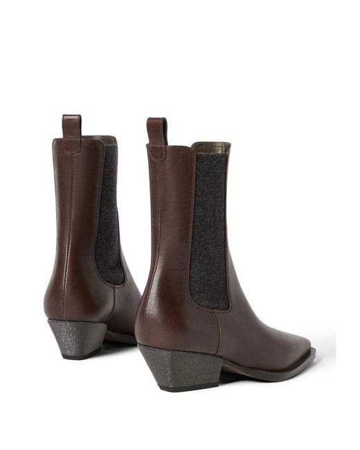 Brunello Cucinelli Brown Chunky Heeled Ankle Boots