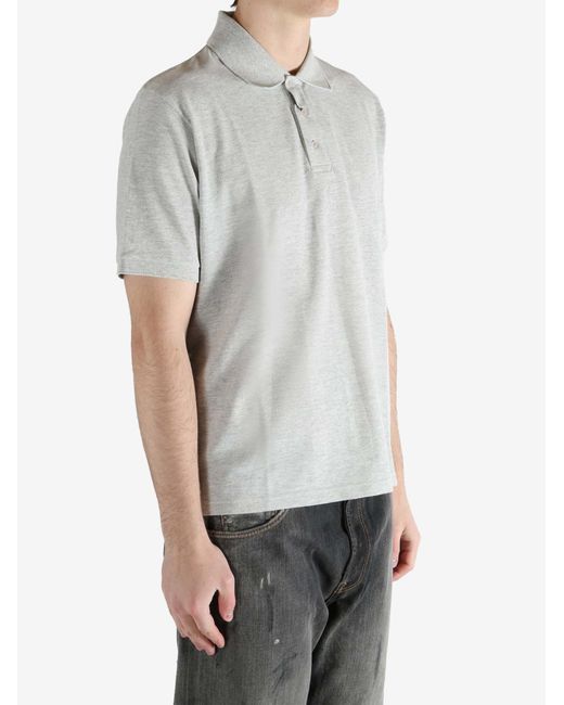 Saint Laurent Gray Cassandre Embroidered Short-Sleeved Polo Shirt for men