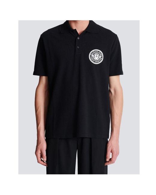 Balmain Black Coin-Printed Polo Shirt for men