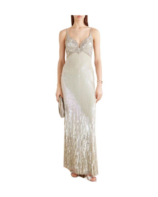 Jenny Packham White Crystal-Embellished Sequined Tulle Gown