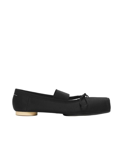 MM6 by Maison Margiela Black Anatomic Numbers-Motif Square-Toe Ballerina Shoes