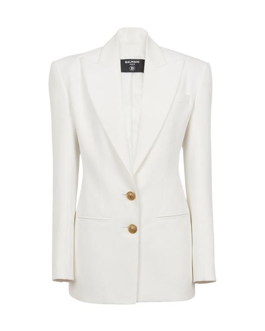 Balmain White Single-Breasted Straight Hem Blazer