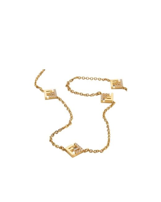 Fendi Multicolor Ff Crystal Pendant Necklace