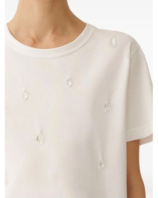 Fabiana Filippi White Rocks Beading Short-Sleeved Basic T-Shirt