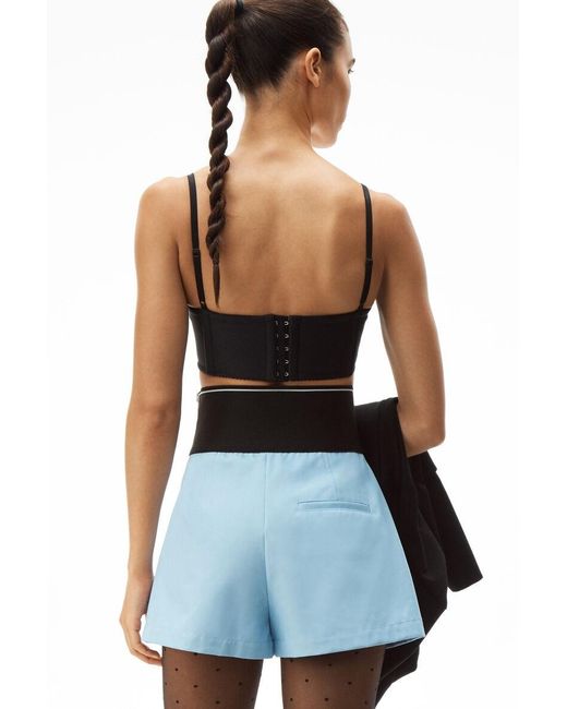 Alexander Wang Blue High-Rise Logo-Print Two-Tone Shorts