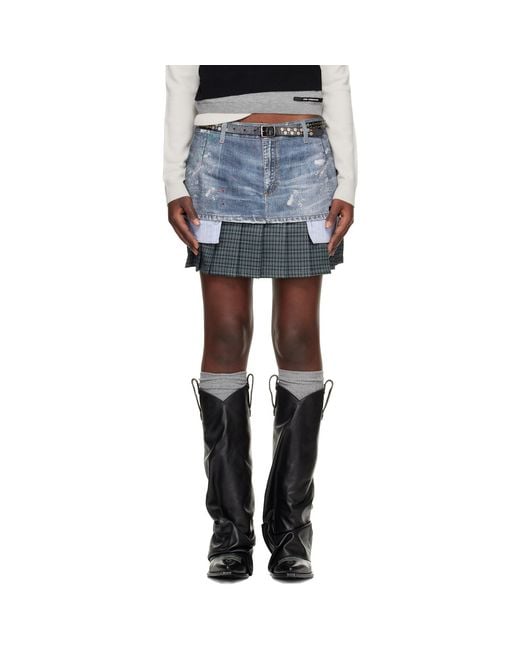 ANDERSSON BELL Blue Layered Mini Pleated Denim Skirt