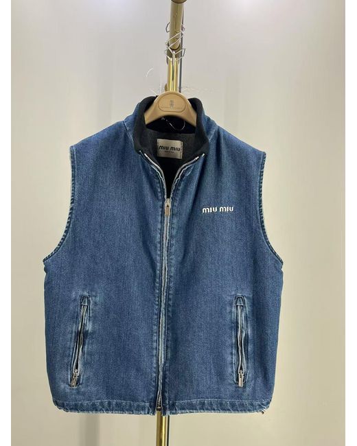 Miu Miu Blue Cashmere Denim Blouson Vest