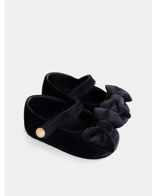 Balmain Black Velvet Bow-Detail Ballet Flats