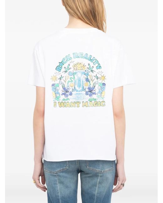 Zadig & Voltaire White Tommer Graphic-Print Rhinestone-Embellished T-Shirt