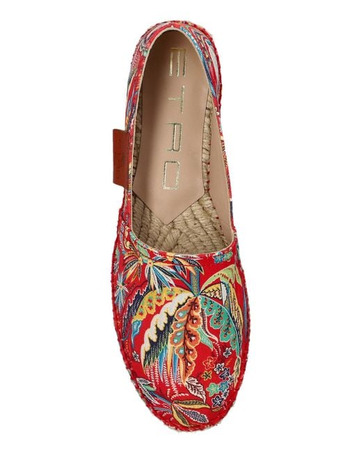 Etro Red Pattern-Printed Platform Espadrilles
