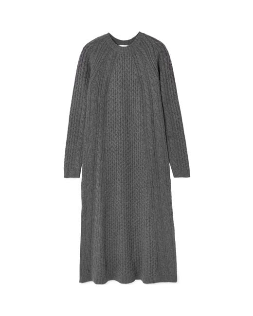 Lisa Yang Gray Nyla Cable-Knit Cashmere Midi Dress