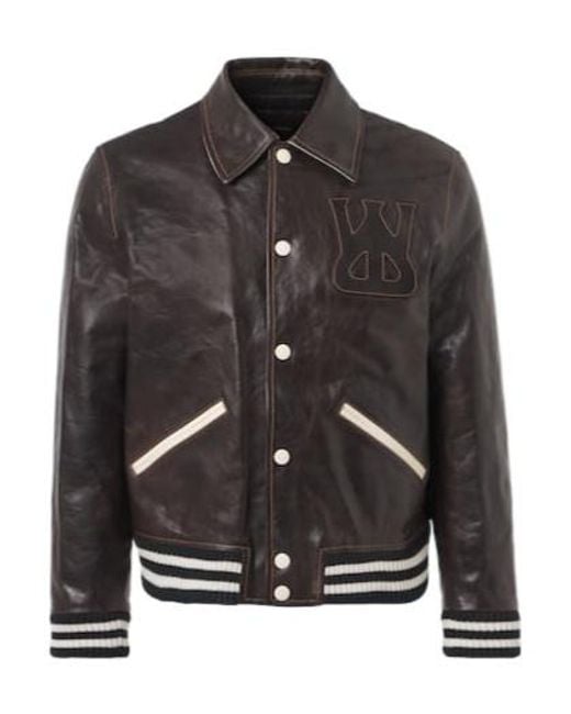 Wales Bonner Black Prince Leather Varsity Jacket for men