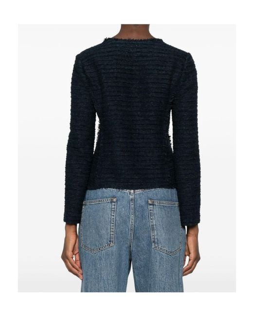 Emporio Armani Blue Bow-Detail Frayed-Edge Jacket