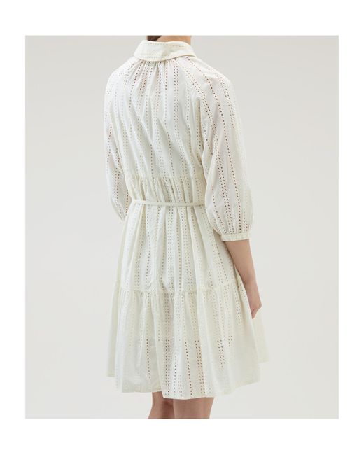 Woolrich Natural Broderie Anglaise Tied Waist Shirt Dress