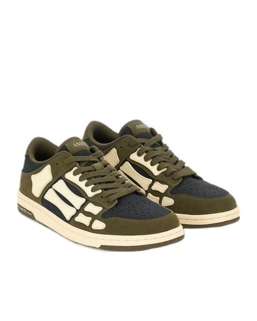 Amiri Green Bone Appliqué Suede Sneaker With Rubber Sole for men