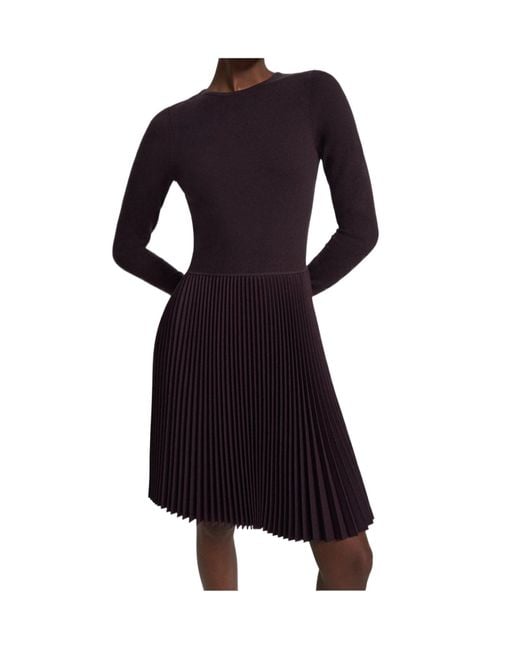 Theory Blue Long-Sleeved Wool-Blended Dress