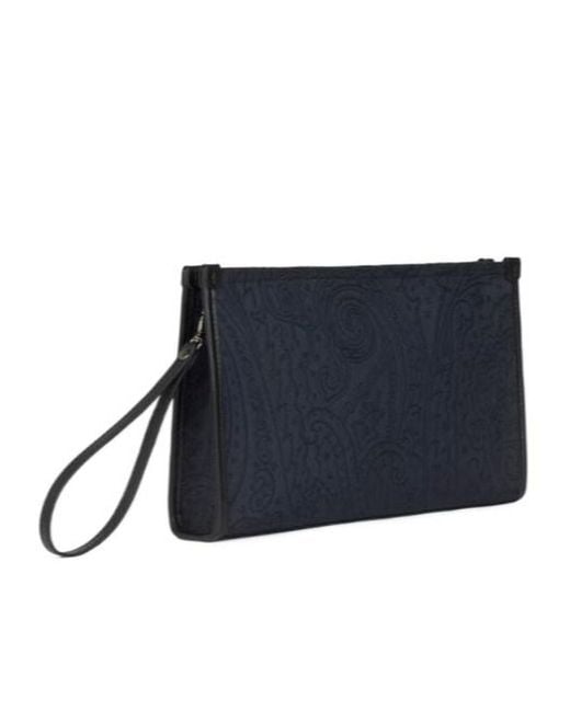 Etro Blue Large Nylon Jacquard Pouch for men