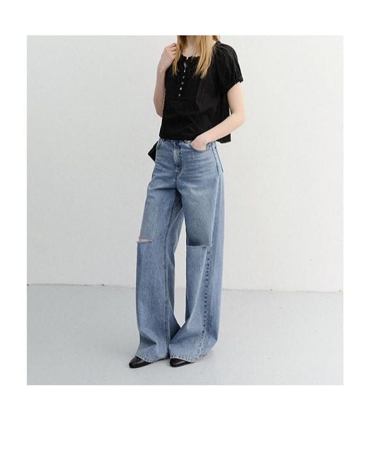 DUNST Blue Distressed Flared Jeans