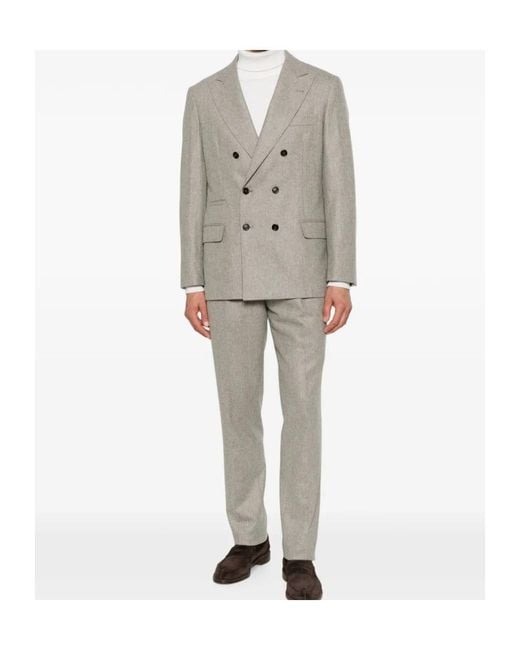 Brunello Cucinelli Gray Double-Breasted Wool Suit for men